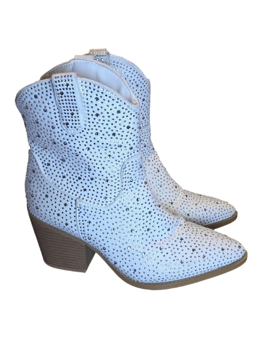 Charlotte Russe White Rhinestone Western Cowgirl Ankle Booties Size 8